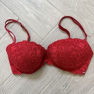 Victoria's Secret Womens PINK Red Lace Bra Size 36DD Underwire Adjustable Strap
